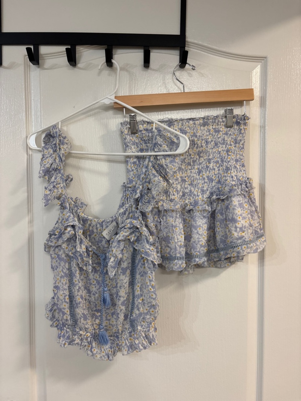 SAYLOR Light Blue Floral Ruffle Crop Top & Skirt Set